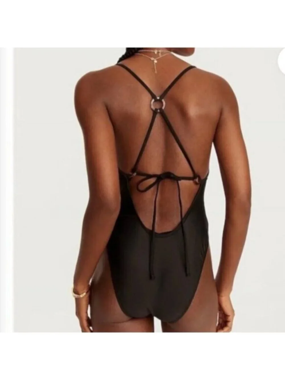 NWT J. Crew Women’s Black V-Neck String One-Piece Swimsuit Size 22